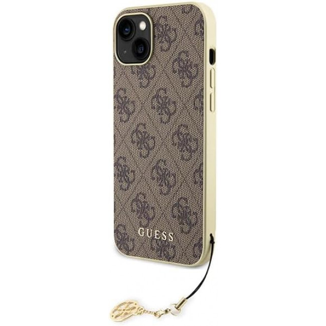 Guess iPhone 15 Plus - 4G Charms Collection Θήκη με Επένδυση Συνθετικού Δέρματος - Brown - GUHCP15MGF4GBR