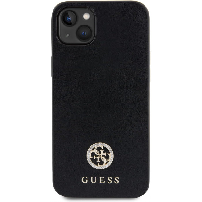 Guess iPhone 15 Plus 4G Strass Metal Logo Θήκη με Επένδυση Συνθετικού Δέρματος - Black - GUHCP15MPS4DGPK