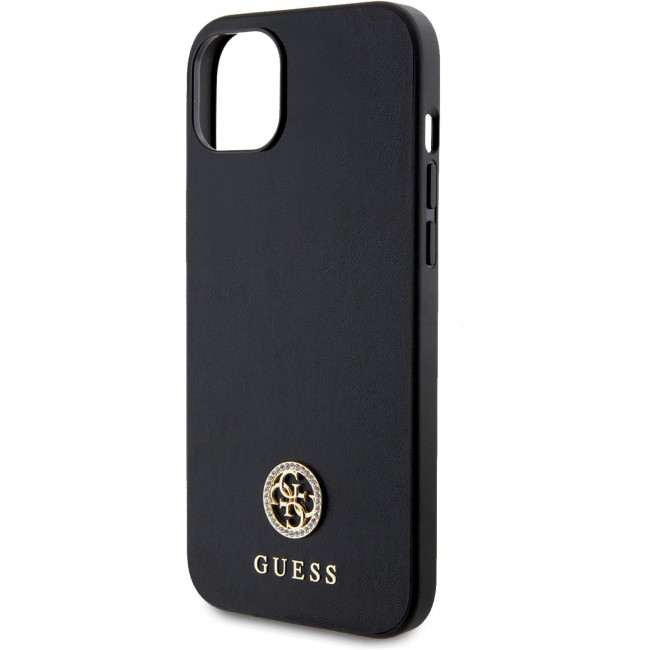 Guess iPhone 15 Plus 4G Strass Metal Logo Θήκη με Επένδυση Συνθετικού Δέρματος - Black - GUHCP15MPS4DGPK