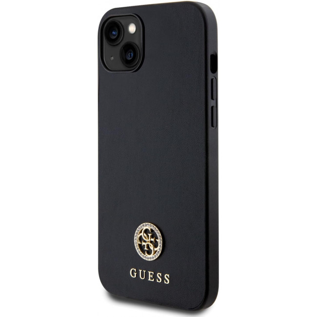 Guess iPhone 15 Plus 4G Strass Metal Logo Θήκη με Επένδυση Συνθετικού Δέρματος - Black - GUHCP15MPS4DGPK