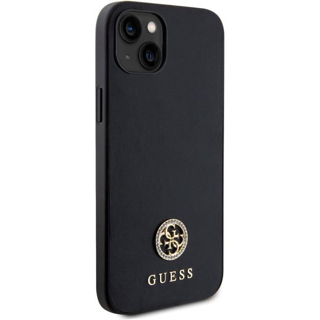 Guess iPhone 15 Plus 4G Strass Metal Logo Θήκη με Επένδυση Συνθετικού Δέρματος - Black - GUHCP15MPS4DGPK