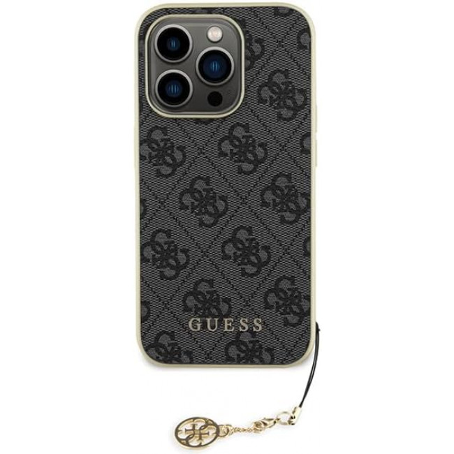 Guess iPhone 15 Pro - 4G Charms Collection Θήκη με Επένδυση Συνθετικού Δέρματος - Grey - GUHCP15LGF4GGR