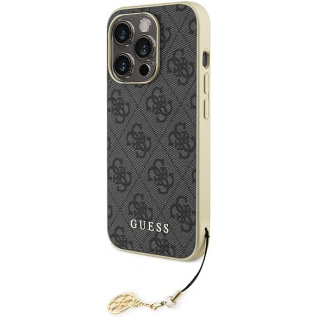 Guess iPhone 15 Pro - 4G Charms Collection Θήκη με Επένδυση Συνθετικού Δέρματος - Grey - GUHCP15LGF4GGR