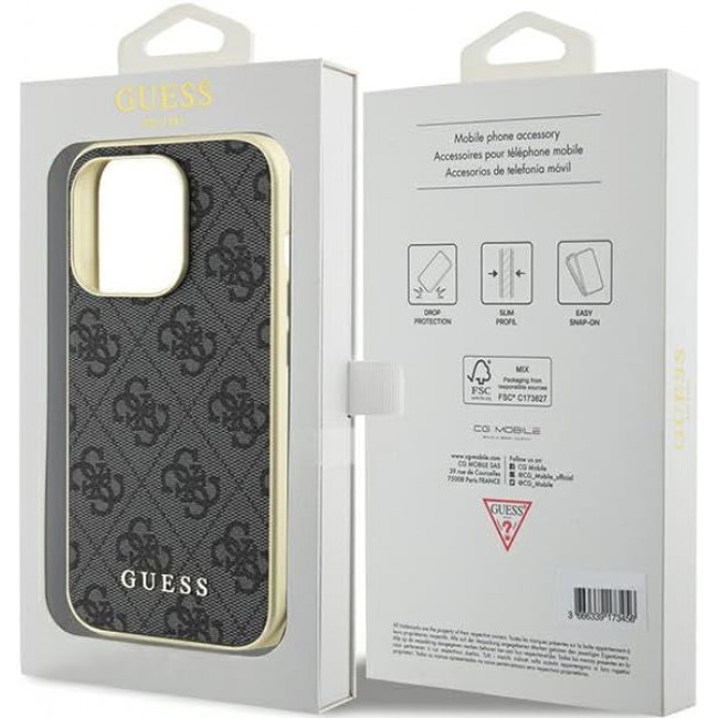 Guess iPhone 15 Pro - 4G Charms Collection Θήκη με Επένδυση Συνθετικού Δέρματος - Grey - GUHCP15LGF4GGR