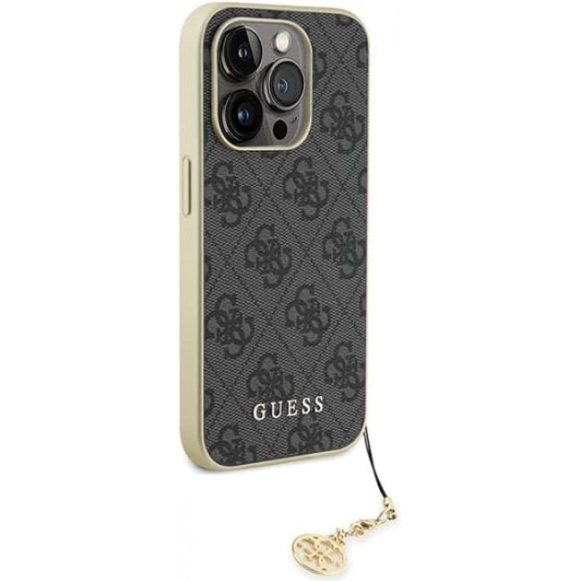 Guess iPhone 15 Pro - 4G Charms Collection Θήκη με Επένδυση Συνθετικού Δέρματος - Grey - GUHCP15LGF4GGR