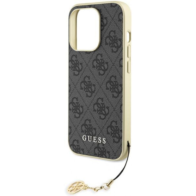 Guess iPhone 15 Pro - 4G Charms Collection Θήκη με Επένδυση Συνθετικού Δέρματος - Grey - GUHCP15LGF4GGR