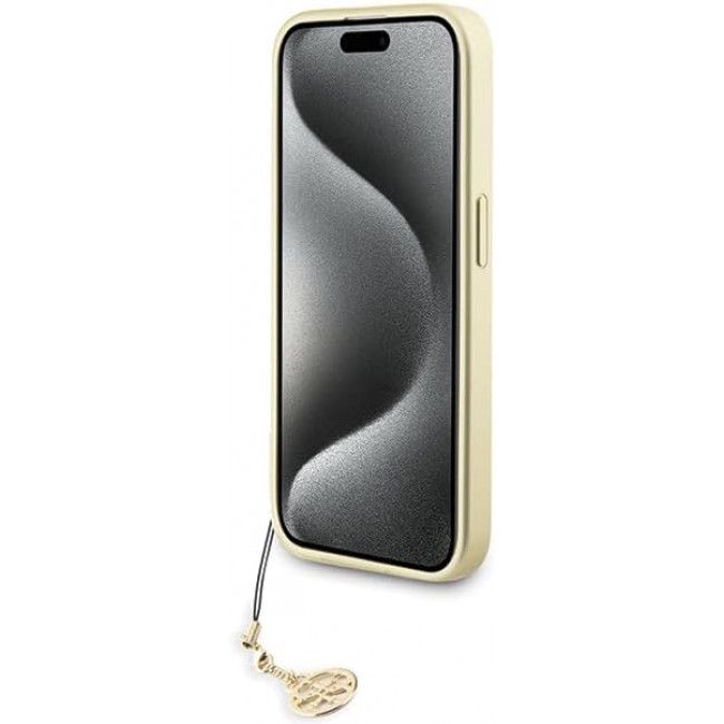 Guess iPhone 15 Pro - 4G Charms Collection Θήκη με Επένδυση Συνθετικού Δέρματος - Grey - GUHCP15LGF4GGR