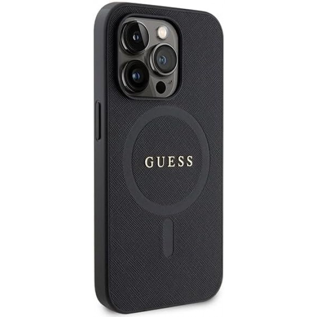 Guess iPhone 15 Pro Max Saffiano MagSafe Σκληρή Θήκη με Πλαίσιο Σιλικόνης και MagSafe - Black - GUHMP15XPSAHMCK