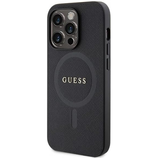 Guess iPhone 15 Pro Max Saffiano MagSafe Σκληρή Θήκη με Πλαίσιο Σιλικόνης και MagSafe - Black - GUHMP15XPSAHMCK