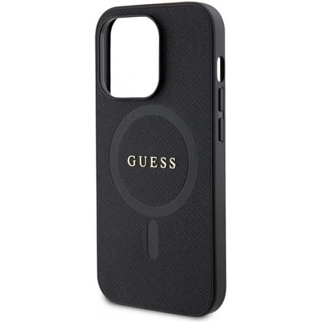 Guess iPhone 15 Pro Max Saffiano MagSafe Σκληρή Θήκη με Πλαίσιο Σιλικόνης και MagSafe - Black - GUHMP15XPSAHMCK