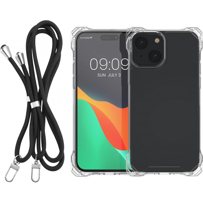 KW iPhone 15 Plus Σκληρή Θήκη με Πλαίσιο Σιλικόνης και Λουράκι - Διάφανη / Black - 62038.01