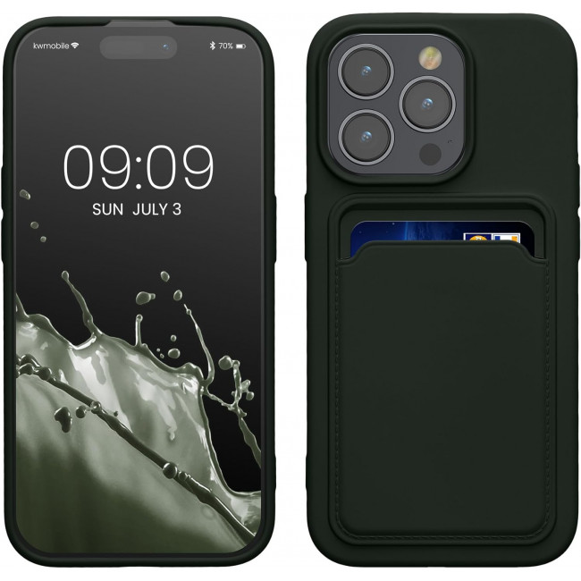 KW iPhone 15 Pro Θήκη Σιλικόνης TPU με Υποδοχή για Κάρτα - Dark Green - 62019.80