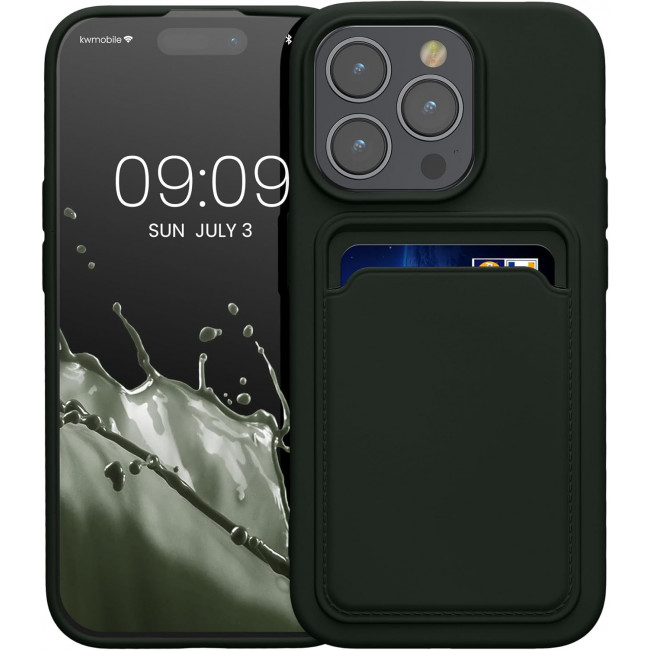 KW iPhone 15 Pro Θήκη Σιλικόνης TPU με Υποδοχή για Κάρτα - Dark Green - 62019.80