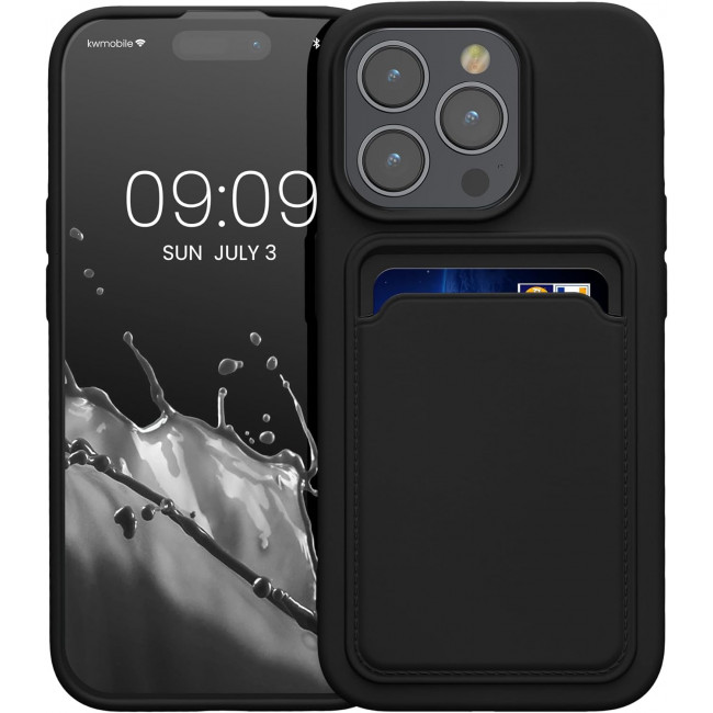 KW iPhone 15 Pro Θήκη Σιλικόνης TPU με Υποδοχή για Κάρτα - Black - 62019.01