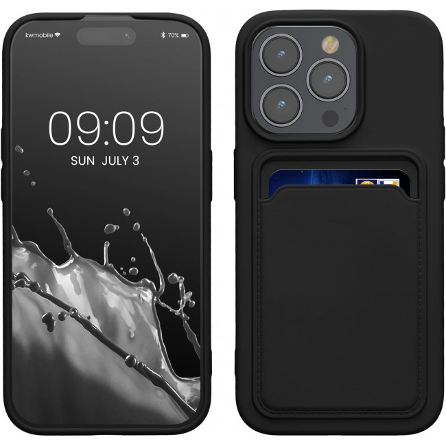 KW iPhone 15 Pro Θήκη Σιλικόνης TPU με Υποδοχή για Κάρτα - Black - 62019.01