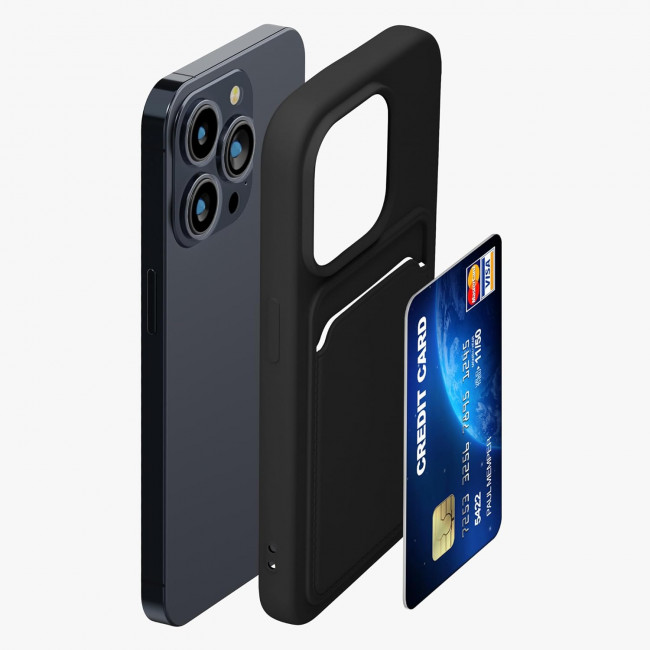 KW iPhone 15 Pro Θήκη Σιλικόνης TPU με Υποδοχή για Κάρτα - Black - 62019.01