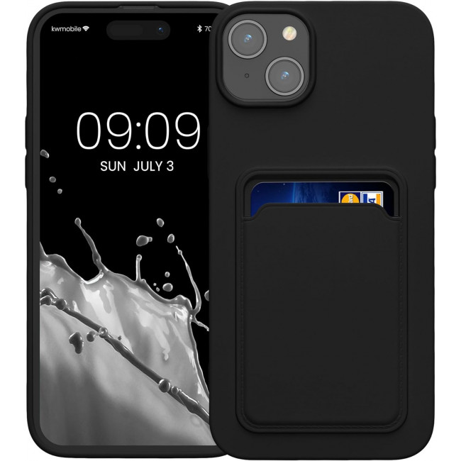 KW iPhone 15 Plus Θήκη Σιλικόνης TPU με Υποδοχή για Κάρτα - Black - 62018.01