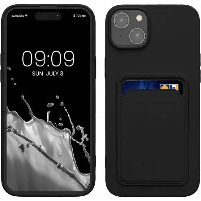 KW iPhone 15 Plus Θήκη Σιλικόνης TPU με Υποδοχή για Κάρτα - Black - 62018.01