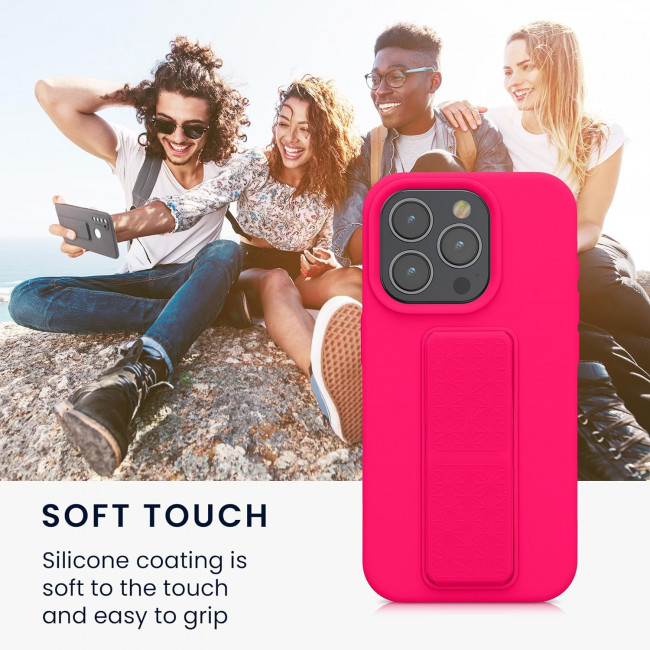 KW iPhone 15 Pro Θήκη Σιλικόνης TPU με Finger Holder - Neon Pink - 62015.77