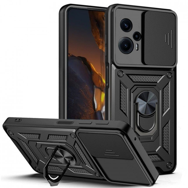 Tech-Protect Xiaomi Poco F5 Camshield Pro Σκληρή Θήκη με Πλαίσιο Σιλικόνης και Δαχτυλίδι Συγκράτησης - Black