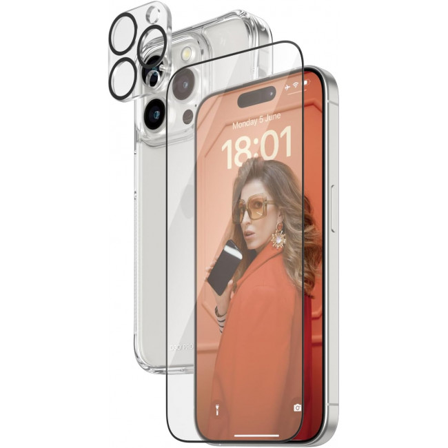 PanzerGlass iPhone 15 Pro - Σετ με 1 Αντιχαρακτικό Γυαλί Οθόνης Ultra-Wide Fit, 1 Αντιχαρακτικό Γυαλί για την Κάμερα και 1 Σκληρή Θήκη - Διάφανο