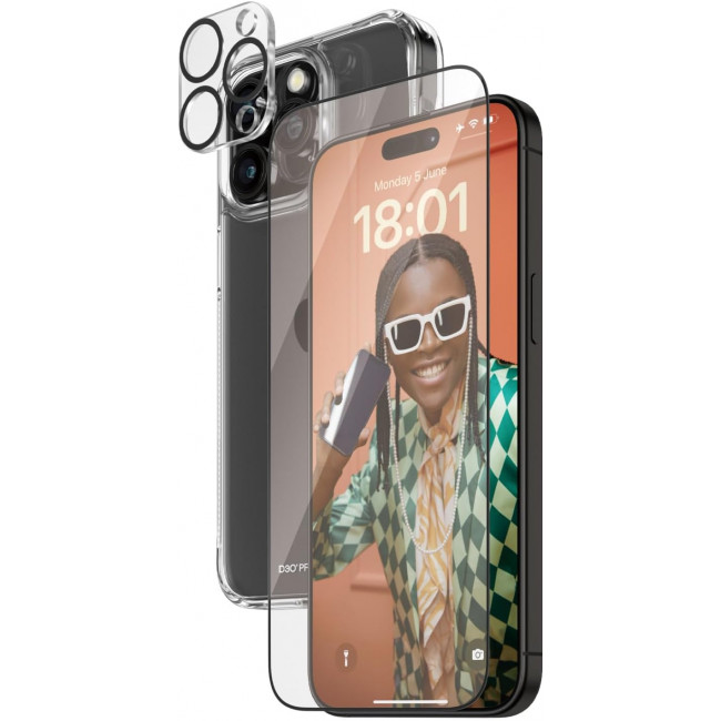 PanzerGlass iPhone 15 Pro Max - Σετ με 1 Αντιχαρακτικό Γυαλί Οθόνης Ultra-Wide Fit, 1 Αντιχαρακτικό Γυαλί για την Κάμερα και 1 Σκληρή Θήκη - Διάφανο