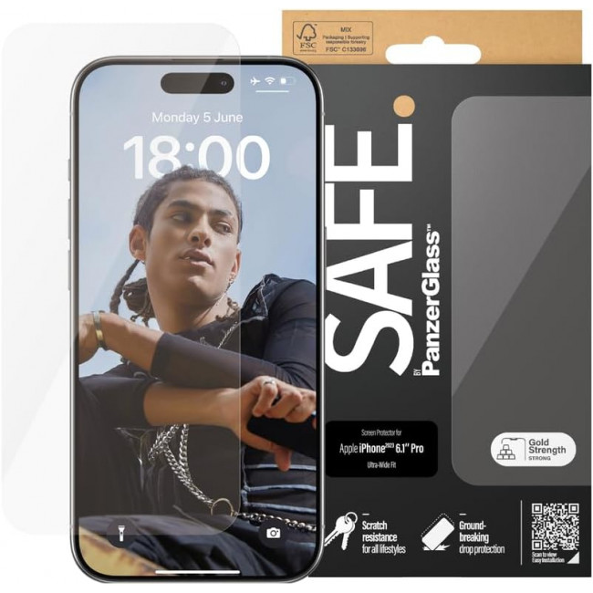 SAFE by PanzerGlass iPhone 15 Pro Ultra-Wide Fit Case Friendly Full Screen Αντιχαρακτικό Γυαλί Οθόνης - Διάφανο - SAFE95535