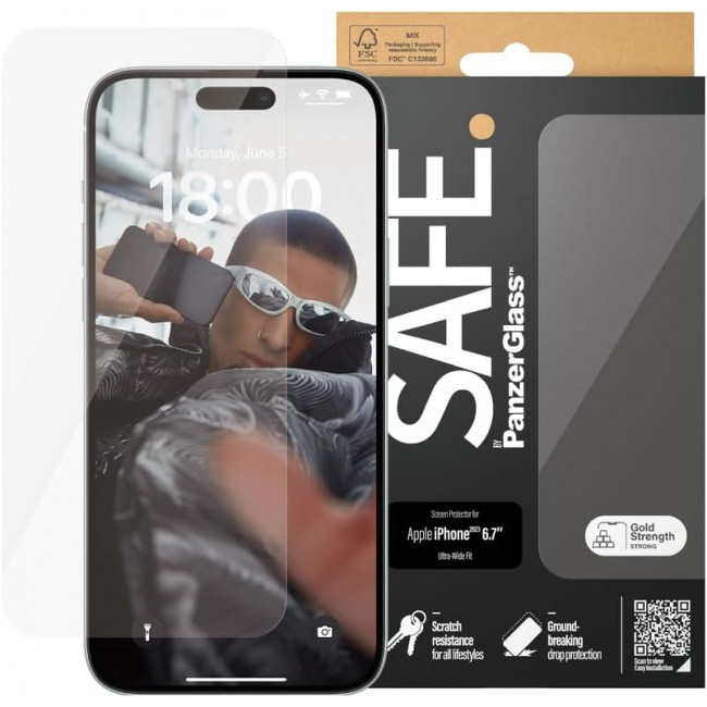 SAFE by PanzerGlass iPhone 15 Plus Ultra-Wide Fit Case Friendly Full Screen Αντιχαρακτικό Γυαλί Οθόνης - Διάφανο - SAFE95536