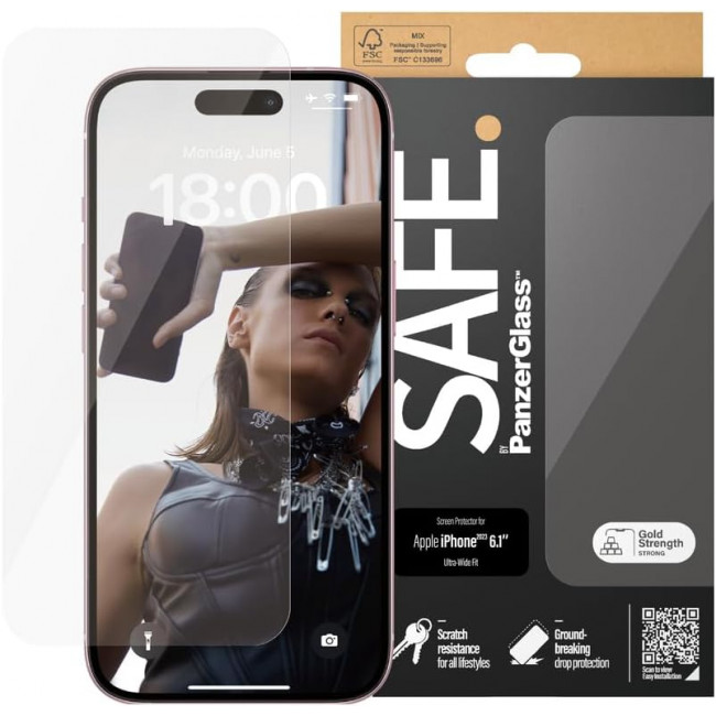 SAFE by PanzerGlass iPhone 15 Ultra-Wide Fit Case Friendly Full Screen Αντιχαρακτικό Γυαλί Οθόνης - Διάφανο - SAFE95534