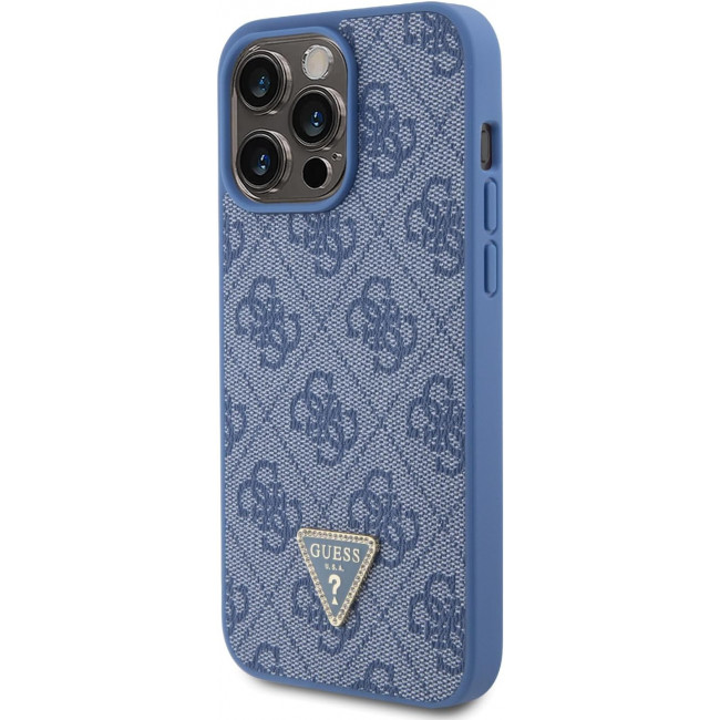 Guess iPhone 15 Pro Max - Crossbody 4G Metal Logo Θήκη με Επένδυση Συνθετικού Δέρματος και Λουράκι - Blue - GUHCP15XP4TDSCPB