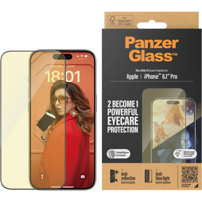 PanzerGlass iPhone 15 Pro - EyeCare Ultra-Wide Fit Anti-Blue Light Anti-reflective Easy Aligner Full Screen Αντιχαρακτικό Γυαλί Οθόνης - Black