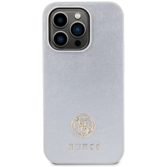 Guess iPhone 15 Pro Max 4G Strass Metal Logo Θήκη με Επένδυση Συνθετικού Δέρματος - Silver - GUHCP15XPS4DGPS