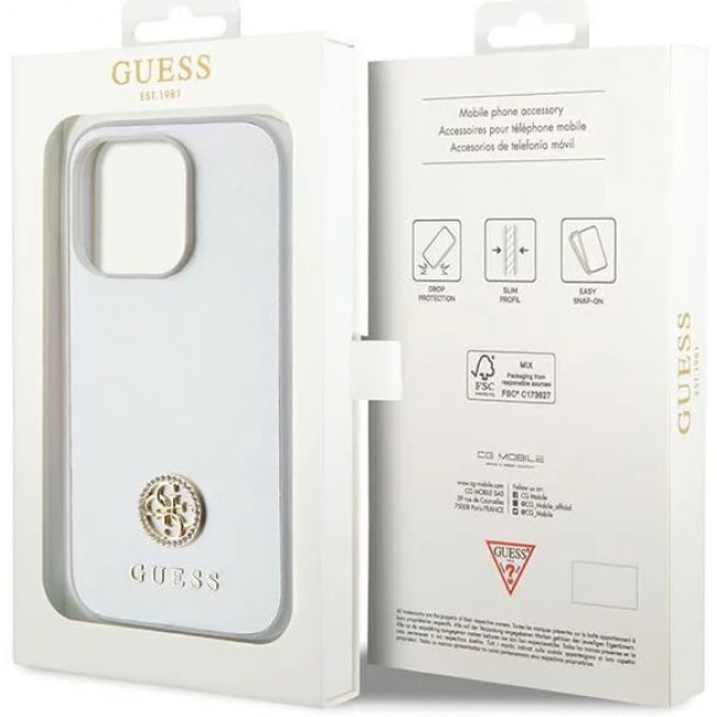 Guess iPhone 15 Pro Max 4G Strass Metal Logo Θήκη με Επένδυση Συνθετικού Δέρματος - Silver - GUHCP15XPS4DGPS