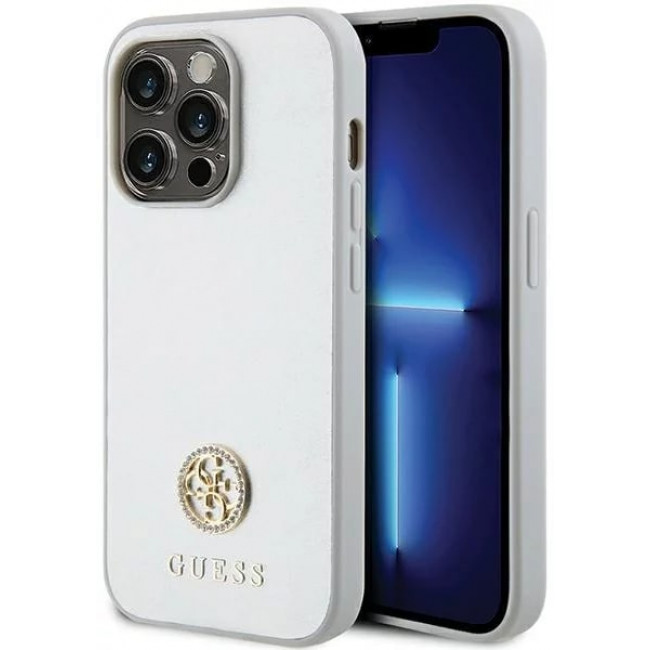 Guess iPhone 15 Pro Max 4G Strass Metal Logo Θήκη με Επένδυση Συνθετικού Δέρματος - Silver - GUHCP15XPS4DGPS