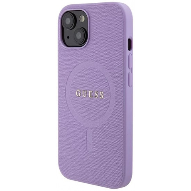 Guess iPhone 15 Plus Saffiano MagSafe Σκληρή Θήκη με Πλαίσιο Σιλικόνης και MagSafe - Purple - GUHMP15MPSAHMCU