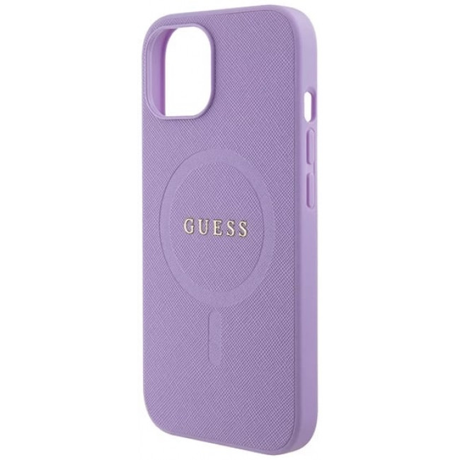 Guess iPhone 15 Plus Saffiano MagSafe Σκληρή Θήκη με Πλαίσιο Σιλικόνης και MagSafe - Purple - GUHMP15MPSAHMCU