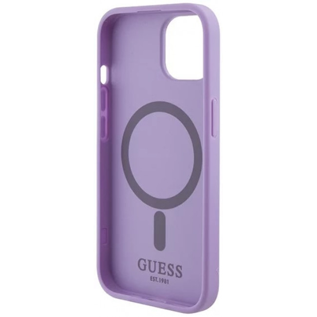 Guess iPhone 15 Plus Saffiano MagSafe Σκληρή Θήκη με Πλαίσιο Σιλικόνης και MagSafe - Purple - GUHMP15MPSAHMCU