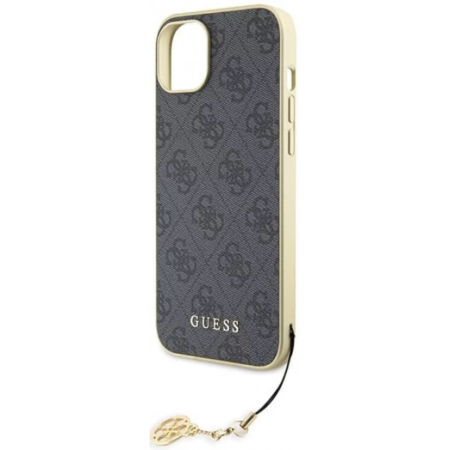 Guess iPhone 15 Plus - 4G Charms Collection Θήκη με Επένδυση Συνθετικού Δέρματος - Grey - GUHCP15MGF4GGR