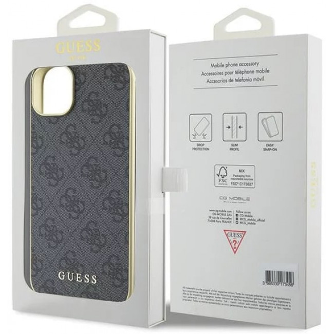 Guess iPhone 15 Plus - 4G Charms Collection Θήκη με Επένδυση Συνθετικού Δέρματος - Grey - GUHCP15MGF4GGR