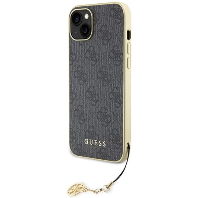 Guess iPhone 15 Plus - 4G Charms Collection Θήκη με Επένδυση Συνθετικού Δέρματος - Grey - GUHCP15MGF4GGR