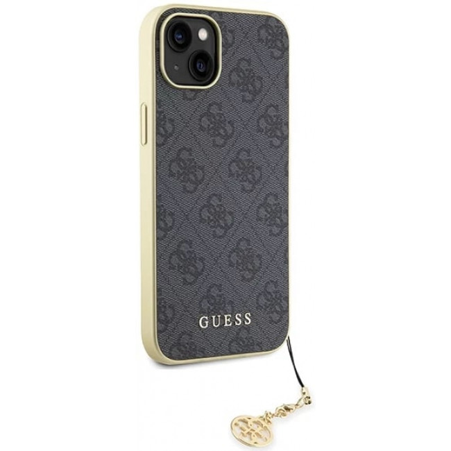 Guess iPhone 15 Plus - 4G Charms Collection Θήκη με Επένδυση Συνθετικού Δέρματος - Grey - GUHCP15MGF4GGR