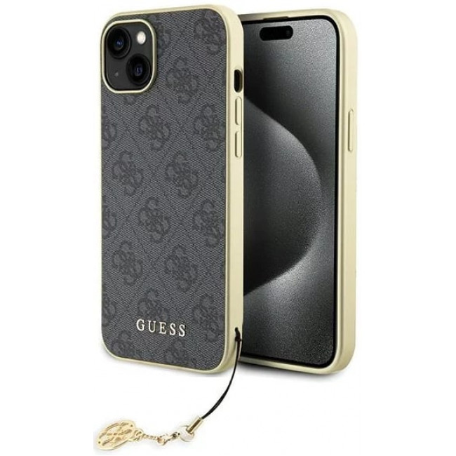 Guess iPhone 15 Plus - 4G Charms Collection Θήκη με Επένδυση Συνθετικού Δέρματος - Grey - GUHCP15MGF4GGR