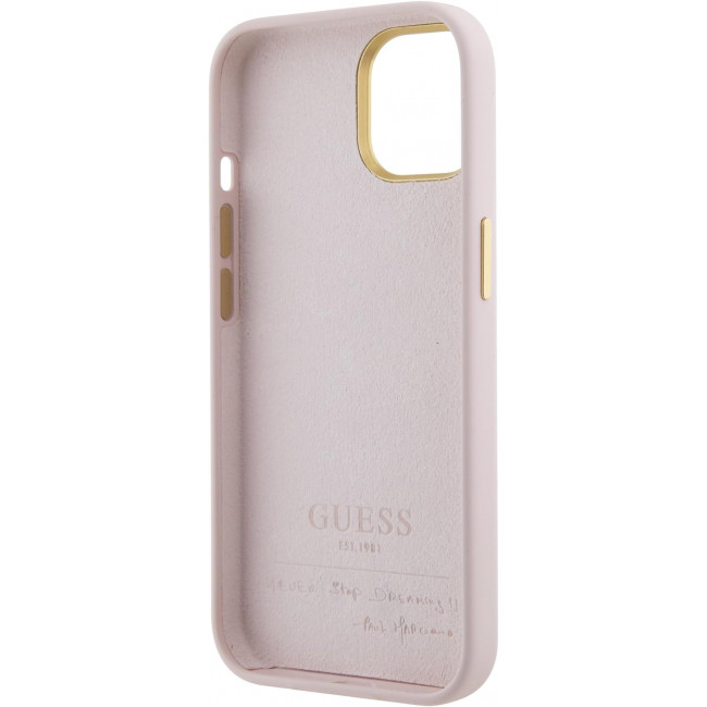 Guess iPhone 15 Silicone Script Metal Logo and Frame Σκληρή Θήκη με Πλαίσιο Σιλικόνης - Pink - GUHCP15SSMBSLP