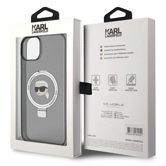 Karl Lagerfeld iPhone 15 Ring Stand Karl Head MagSafe Σκληρή Θήκη με Πλαίσιο Σιλικόνης και MagSafe - Διάφανη / Black - KLHMP15SHMRSKHK