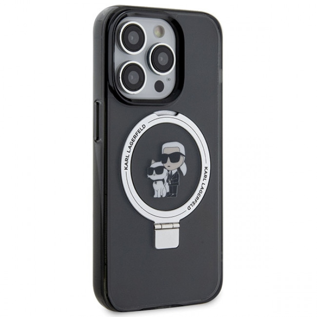 Karl Lagerfeld iPhone 15 Pro Ring Stand Karl and Choupette MagSafe Σκληρή Θήκη με Πλαίσιο Σιλικόνης και MagSafe - Διάφανη / Black - KLHMP15LHMRSKCK