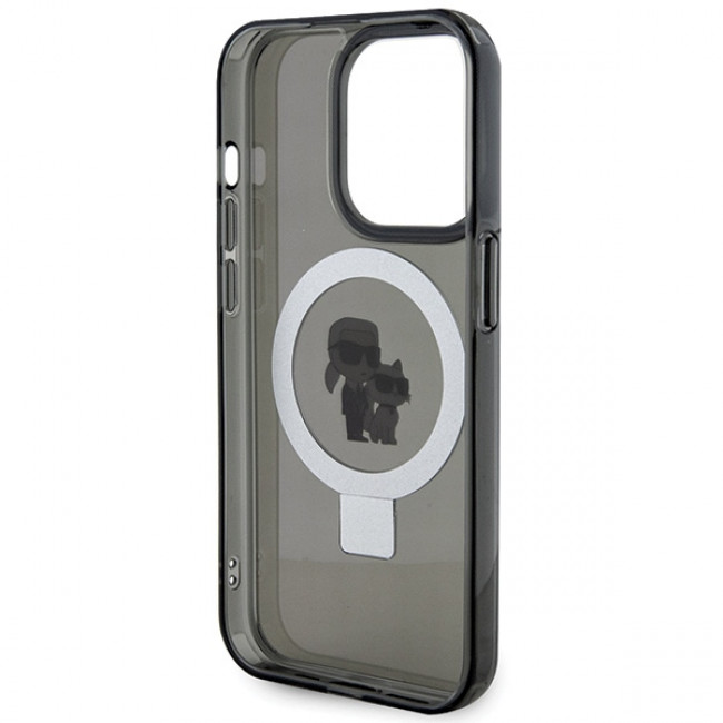 Karl Lagerfeld iPhone 15 Pro Ring Stand Karl and Choupette MagSafe Σκληρή Θήκη με Πλαίσιο Σιλικόνης και MagSafe - Διάφανη / Black - KLHMP15LHMRSKCK