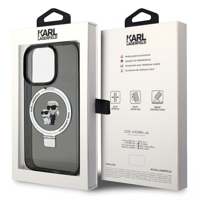 Karl Lagerfeld iPhone 15 Pro Ring Stand Karl and Choupette MagSafe Σκληρή Θήκη με Πλαίσιο Σιλικόνης και MagSafe - Διάφανη / Black - KLHMP15LHMRSKCK