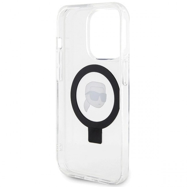 Karl Lagerfeld iPhone 15 Pro Ring Stand Karl Head MagSafe Σκληρή Θήκη με Πλαίσιο Σιλικόνης και MagSafe - Διάφανη - KLHMP15LHMRSKHH