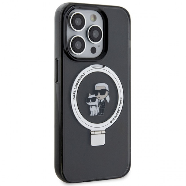 Karl Lagerfeld iPhone 15 Pro Max Ring Stand Karl and Choupette MagSafe Σκληρή Θήκη με Πλαίσιο Σιλικόνης και MagSafe - Διάφανη / Black - KLHMP15XHMRSKCK