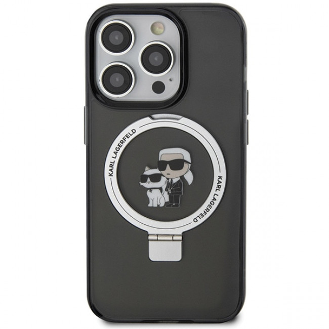 Karl Lagerfeld iPhone 15 Pro Max Ring Stand Karl and Choupette MagSafe Σκληρή Θήκη με Πλαίσιο Σιλικόνης και MagSafe - Διάφανη / Black - KLHMP15XHMRSKCK